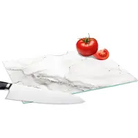 KitchenYeah Glazen Snijplank - 28x20 - Marmer - Wit - Lijn - Snijplanken Glas
