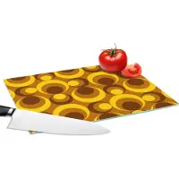 KitchenYeah Glazen Snijplank - 28x20 - Patronen - Retro - Bruin - Geel - Snijplanken Glas