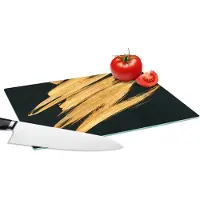 KitchenYeah Glazen Snijplank - 28x20 - Goud - Verf - Strepen - Luxe - Abstract - Snijplanken Glas