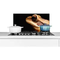 KitchenYeah Spatscherm keuken 60x30 cm - Kookplaat achterwand Kikker - Oog - Zwart - Muurbeschermer - Spatwand fornuis - Hoogwaardig aluminium