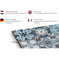 KitchenYeah Spatscherm keuken 120x80 cm - Kookplaat achterwand Design - Bloem - Blauw - Figuren - Muurbeschermer - Spatwand fornuis - Hoogwaardig aluminium