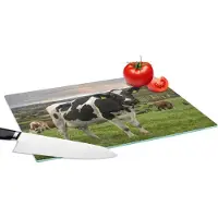 KitchenYeah Glazen Snijplank - 39x28 - Koe - Berg - Gras - Dieren - Snijplanken Glas