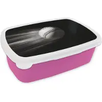 MuchoWow Broodtrommel Roze - Lunchbox Honkbal - Wit - Vliegt - Brooddoos 18x12x6 cm - Brood lunch box - Broodtrommels voor kinderen en volwassenen