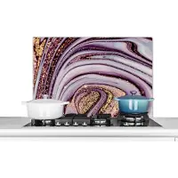 KitchenYeah Spatscherm keuken 80x55 cm - Kookplaat achterwand Marmer - Roze - Goud - Glitter - Marmerlook - Luxe - Muurbeschermer - Spatwand fornuis - Hoogwaardig aluminium