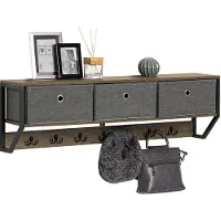 SoBuy Wandgarderobe - Hangrek met 3 manden en 7 haken - Max. 22KG - 100 x 20 x 30 cm - Houtkleur