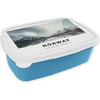 MuchoWow Broodtrommel Blauw - Lunchbox - Brooddoos - Noorwegen - Noorderlicht - Water - 18x12x6 cm - Kinderen - Jongen