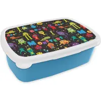 MuchoWow Broodtrommel Blauw - Lunchbox - Brooddoos - Design - Monster - Feest - Kinderen - 18x12x6 cm - Kinderen - Jongen