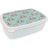 MuchoWow Broodtrommel Wit - Lunchbox - Brooddoos - Patronen - Uil - Kerst - 18x12x6 cm - Volwassenen