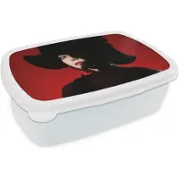 MuchoWow Broodtrommel Wit - Lunchbox - Brooddoos - Rood - Vrouw - Zwart - Portret - 18x12x6 cm - Volwassenen