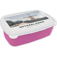 MuchoWow Broodtrommel Roze - Lunchbox - Brooddoos - Nederland - Windmolen - Zomer - 18x12x6 cm - Kinderen - Meisje
