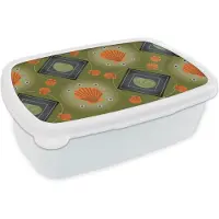 MuchoWow Broodtrommel Wit - Lunchbox - Brooddoos - Patchwork - Schelpen - Patronen - Zee - Strand - 18x12x6 cm - Volwassenen