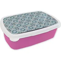 MuchoWow Broodtrommel Roze - Lunchbox - Brooddoos - Tegel - Vintage - Patronen - 18x12x6 cm - Kinderen - Meisje