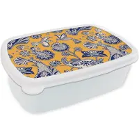 MuchoWow Broodtrommel Wit - Lunchbox - Brooddoos - Jungle - Design - Vogel - Kolibrie - 18x12x6 cm - Volwassenen
