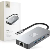 Tech-Protect Hb05 Hub-Adapter 9In1 Type-C + Usb2.0 + Usb3.0 + Hdmi 4K 60Hz + Sd/Tf + Pd100W + Rj45 1000M Space Grijs