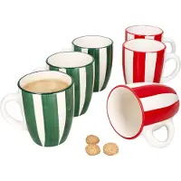 MamboCat Set van 6 circus rode & groene aardewerken koffiemokken voor 6 personen - 23105946