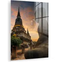 MuchoWow Glasschilderij - Acrylglas - Schilderij glas - Buddha - Tempel - Boeddha beelden - Spiritualiteit - Wanddecoratie - Schilderijen - 120x160 cm - Glasschilderij Boeddha - Foto op glas