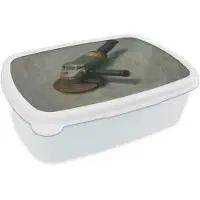 MuchoWow Broodtrommel Wit - Lunchbox Haakse slijper - Schilderij - Gereedschap - Brooddoos 18x12x6 cm - Brood lunch box - Broodtrommels voor kinderen en volwassenen