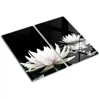 Tulup Glazen Snijplank - Wit Waterlelies Snijplank Glas - SET van 2 STUKS 30 x 52 cm - Anti-Slip Snijplanken-UV Gelaagd Glas Serveerplanken-UV Gelaagd Glas Serveerplanken-Dienblad-Kookbenodigdheden