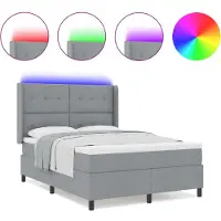 vidaXL LED Box Spring Bed met hoofdeinde Lichtgrijs 140 x 200 cm Stof