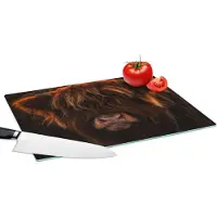 KitchenYeah Glazen Snijplank - 39x28 - Schotse Hooglander - Koe - Portret - Dieren - Snijplanken Glas