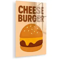 MuchoWow Glasschilderij 120x180 cm - Schilderij acrylglas - Cheeseburger - Minimalistisch - Geel - Foto op glas - Muurdecoratie woonkamer - Wanddecoratie slaapkamer - Schilderijen