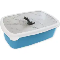 MuchoWow Broodtrommel Blauw - Lunchbox Schaakstuk - Loper - Zwart - Marmer print - Brooddoos 18x12x6 cm - Brood lunch box - Broodtrommels voor kinderen en volwassenen