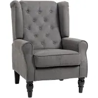 Merax Oorfauteuil Donkergrijs – Relaxstoel met Hoge Rugleuning en Knoopdetails – Comfortabele Fauteuil met Houten Poten – 74x86x102 cm – Voor Woonkamer en Slaapkamer