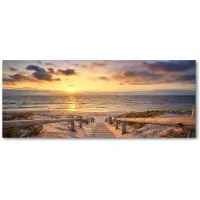 Tulup Glasschilderij - Schilderij Glas De Weg Naar Het Strand - 125 cm x 50 cm - Gelb Foto Schilderij Op Glas - Glazen Schilderij - Boheemse Glaskunst - Glazen Schilderij - Glaskunst voor de Badkamer