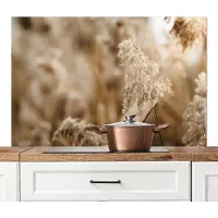 KitchenYeah Spatscherm keuken 120x80 cm - Kookplaat achterwand Riet - Plant - Natuur - Beige - Muurbeschermer - Spatwand fornuis - Hoogwaardig aluminium