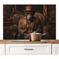 KitchenYeah Spatscherm keuken 120x80 cm - Kookplaat achterwand Chimpansee - Stoel - Pak - Bruin - Muurbeschermer - Spatwand fornuis - Hoogwaardig aluminium