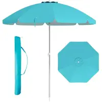 Costway Strandparasol, 182 cm, strandparasol, tuinparasol, windbestendig, stevig, UPF 50+, 30 graden knikbaar, zonwering, met grondpen en draagtas voor balkon, tuin en terras