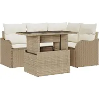 vidaXL Tuinbank Set 5 st Beige Poly Riet