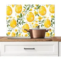 KitchenYeah Spatscherm keuken 80x55 cm - Kookplaat achterwand Bloemen - Paaseieren - Geel - Muurbeschermer - Spatwand fornuis - Hoogwaardig aluminium
