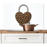 KitchenYeah Spatscherm keuken 100x65 cm - Kookplaat achterwand Slot - Hartvormig - Bruin - Panterprint - Muurbeschermer - Spatwand fornuis - Hoogwaardig aluminium