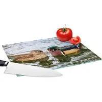 KitchenYeah Glazen Snijplank - 28x20 - Eend - Vogels - Water - Veren - Dieren - Snijplanken Glas