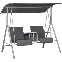 Merax Tuinschommel Met Zonnescherm – 2-Zits Schommelbank – Zwarte Gartenschommel Met Tafel – 175x110x165 cm – Inklapbare Loungeschommel Voor Balkon Of Tuin