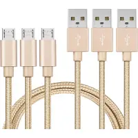 Phonillico 3x Micro USB naar USB A Nylon Gevlochten Kabel Goud - 1 meter - Oplaadkabel voor Huawei Y7P / Y7 2018 / Y7 PRIME 2018 / Y7 PRO 2018 / Y7 2019 / Y7 PRIME 2019 / Y7 PRO 2019