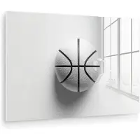 MuchoWow Glasschilderij 180x120 cm - Schilderij acrylglas - Basketbal - Wit - Schaduw - Lijnen - Foto op glas - Muurdecoratie woonkamer - Wanddecoratie slaapkamer - Schilderijen