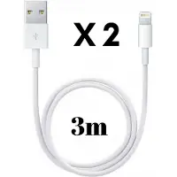 Phonillico 2x Lightning naar USB A Kabel Wit - 3 meter - Oplaadkabel voor iPhone 12 / 12 MINI / 12 PRO / 12 PRO MAX / 11 / 11 PRO / 11 PRO MAX / SE 2022 / SE 2020