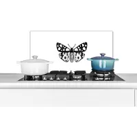 KitchenYeah Spatscherm keuken 70x30 cm - Kookplaat achterwand Vlinder - Botanisch - Vintage - Zwart wit - Muurbeschermer - Spatwand fornuis - Hoogwaardig aluminium