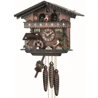 Engstler - 440_QMT - Koekoeksklok - Kwarts - Notenhout - met muziek met dansend paar - 26 cm