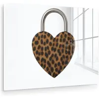 MuchoWow Glasschilderij 160x120 cm - Schilderij acrylglas - Slot - Hartvormig - Bruin - Panterprint - Foto op glas - Muurdecoratie woonkamer - Wanddecoratie slaapkamer - Schilderijen