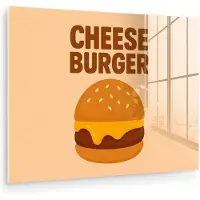 MuchoWow Glasschilderij 160x120 cm - Schilderij acrylglas - Cheeseburger - Minimalistisch - Geel - Foto op glas - Muurdecoratie woonkamer - Wanddecoratie slaapkamer - Schilderijen
