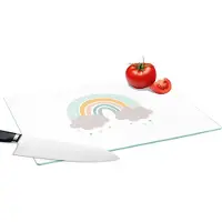 KitchenYeah Glazen Snijplank - 39x28 - Regenboog - Wolken - Regen - Kinderen - Pastel - Snijplanken Glas