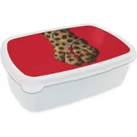 MuchoWow Broodtrommel Wit - Lunchbox Poot - Luipaard - Ketting - Edelstenen - Brooddoos 18x12x6 cm - Brood lunch box - Broodtrommels voor kinderen en volwassenen