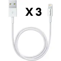 Phonillico 3x Lightning naar USB A Kabel Wit - 1 meter - Oplaadkabel voor iPhone 12 / 12 MINI / 12 PRO / 12 PRO MAX / 11 / 11 PRO / 11 PRO MAX / SE 2022 / SE 2020