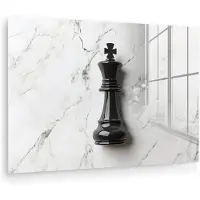 MuchoWow Glasschilderij 180x120 cm - Schilderij acrylglas - Schaakstuk - Koning - Zwart - Marmer - Foto op glas - Muurdecoratie woonkamer - Wanddecoratie slaapkamer - Schilderijen