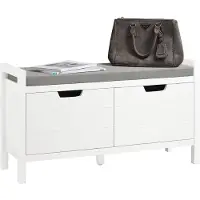 SoBuy FSR63-II-W Opbergbank 91x30x50 cm, Wit, Lage Entree Meubel met Zacht Gekussen en 2 Deuren