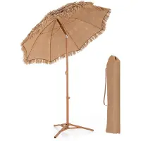 Costway Hawaï Parasol met inklapbare standaard, kantelbaar, tuinparasol, marktparasol, terrasparasol met draagtas, voor tuin, strand, zwembad, naturel, 175 x 175 x 218 cm