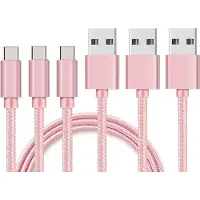 Phonillico 3x USB C naar USB A Nylon Gevlochten Kabel Roze - 1 meter - Oplaadkabel voor Oppo Reno 7 SE 5G / Oppo Reno 7 5G / Oppo Reno 7 PRO 5G